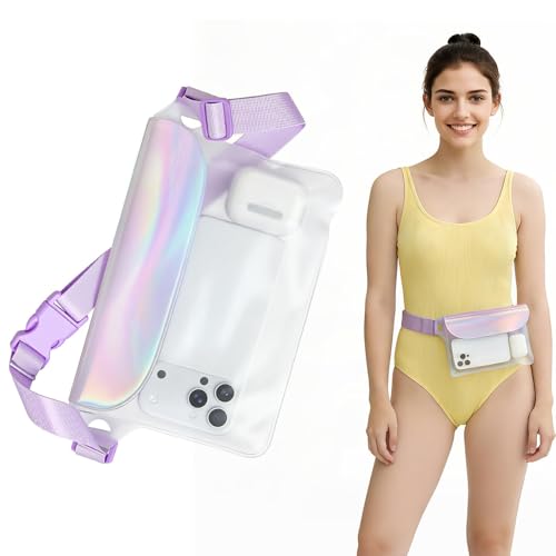 IP68 Waterproof Phone Pouch Case Three-Layer Seal for iPhone 17 16 Pro Max/15/14, IP68 Travel Cellphone Dry Bag Beach Cruise Ship Essential Fanny Pack with Crossbody Lanyard, Iridescent - color: B9- Iridescent Fanny Pack