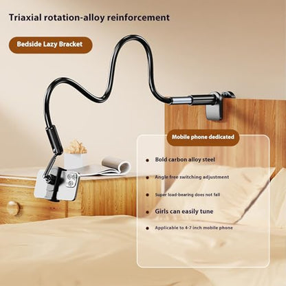 Flexible Bedside Phone Mount Clamp with Bendable Arm 360 Rotatable Metal Tube Stand Upgrades for Lazy Watching Gooseneck Holder for Bed