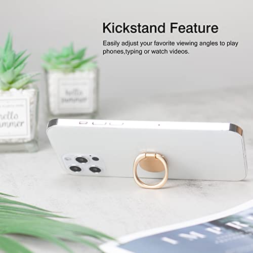 [2 Pack] Matte Rounded Edges Cell Phone Ring Holder Stand,360 Degree Rotation and 180 Degree Adjustable Finger Ring Kickstand with Frosted Metal Phone Grip (Gold)