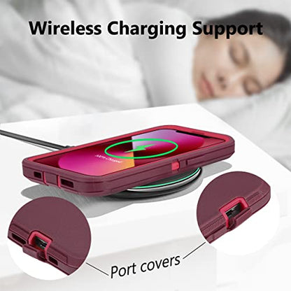 Sansunto for iPhone 16e Case, Protective Cover for 13, 14, 15, 16E 6.1", Heavy Duty Shockproof Drop Proof 3 in 1 Silicone Rubber Cover, Rugged Hybrid Durable Phone Cases for Women (Burgundy) - color: Burgundy/Peach