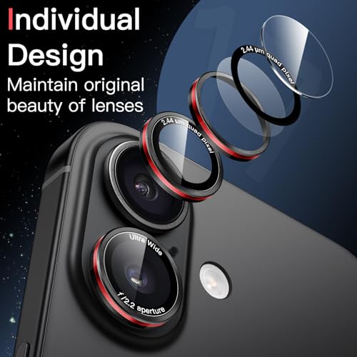 JETech Camera Lens Protector for iPhone 17, Black+Red, 1 Set - size: iPhone 17