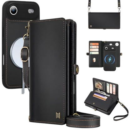 for Wallet Case Compatible with iPhone 17 Air,Multi-Function Detachable 2 in 1 Magnetic iPhone 17 Air Case Wallet,Flip Strap Zipper Card Holder Phone Case with Shoulder Straps (Black) - color: Black, size: iPhone 17Air