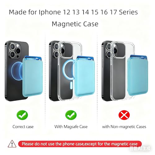 Upgrade Magnetic Wallets for MagSafe Wallet, RFID Blocking, Leather Card Holder Compatible with iPhone 17 16 15 14 13 12 and Pro Promax Series - color: Sky blue Card pack