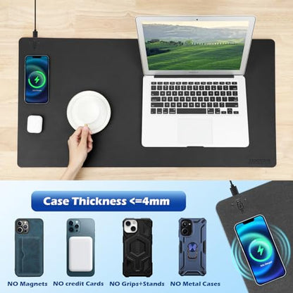 Wireless Charging Desk Mat,Mouse Pad, Black-L, 32 * 16inch - color: Black-l, size: 32" x 16"