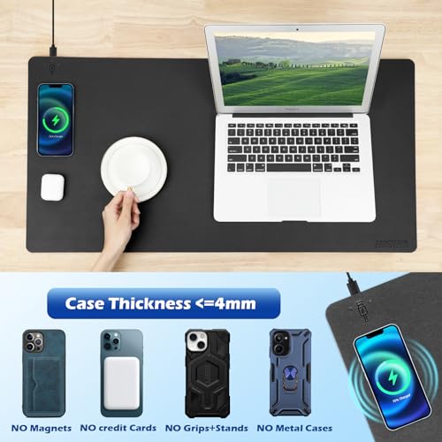 Wireless Charging Desk Mat, Mouse Pad, Black-L, 36 * 17inch - color: Black-l, size: 36" x 17"