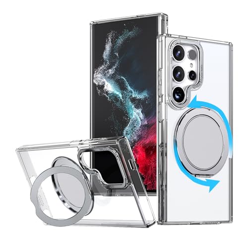 for Samsung Galaxy S22 Ultra/S23 Ultra Case with Stand, 360 Rotatable Magnetic Ring Kickstand, Compatible with Magsafe, Military Grade Shockproof Translucent Protective Case - 6.8 inch, Clear - color: Clear, size: For Samsung Galaxy S22 Ultra/S23 Ultra