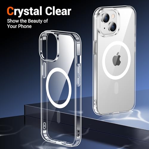 for iPhone 14 Plus Case Clear, Compatible with Magsafe, Anti-Yellowing, Military-Grade Protection, Shockproof Slim Magnetic Phone Case Cover, Transparent - color: A-Clear, size: iPhone 14 Plus