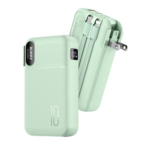RORRY Portable Charger 3 in 1 with Wall Plug 10000mAh Power Bank for iPhone - color: Green