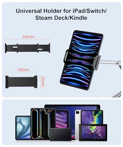 YICOSUN Tablet Stand for Desk - Heavy Duty Aluminum iPad Arm Mount with Super Grip Clamp, 360° Rotating Foldable Holder for 4.7-13" iPad, Kindle, Phone - Reading, Drawing, Video Call - Silver - color: Silver