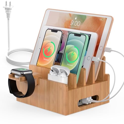 Pezin & Hulin Bamboo Charging Station with USB Charger,5Cables-Natural - color: With Charger