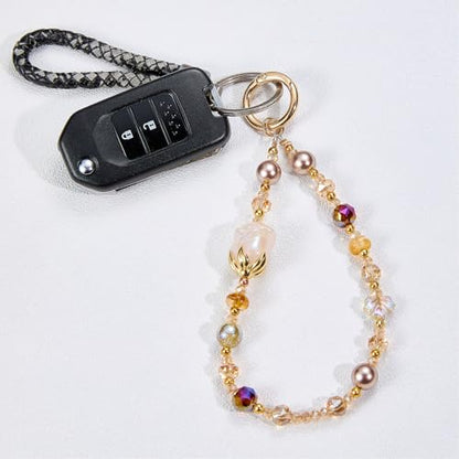 BEEFLYING Beaded Phone Charm Wrist Strap for Case - color: Camel
