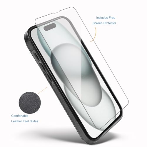 Wallet Case Compated with iPhone 15, Slim Protective case with Card Holder,Premium PU Leather Kickstand Card Slots Case with 1 Screen Protector for iPhone 15(6.1")-Black - color: Black