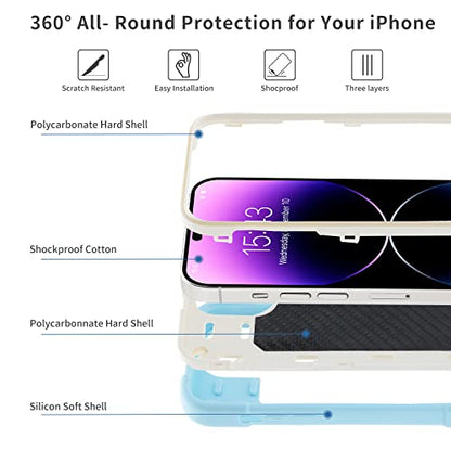 MARKILL Compatible with iPhone 14 Pro Case 6.1 Inch with Built-in Ring Stand, Military Grade Drop Protection Full Body Rugged Heavy Duty Case 3 in 1 Protective Durable Cover - color: Ice Blue, size: iPhone 14 Pro 6.1"