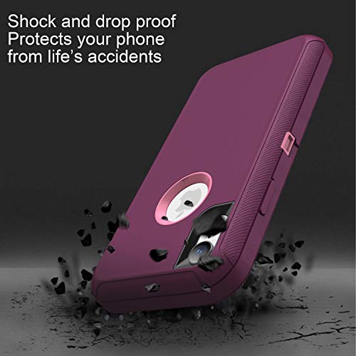 MXX Compatible with iPhone Xr Case, 3-Layer Super Protective Full Heavy Duty Body Tough Rugged Bumper Cover, Shock & Dust Proof, Designed for Apple Xr Phone Case 6.1" - color: Plum/Light Pink