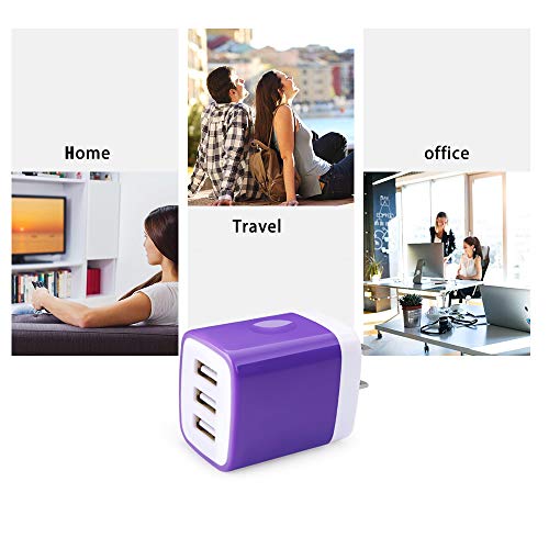 3 Port USB Wall Charger - Multi-Port USB Plug, 5V 3.1A Compatible with iPhone 14/13/12/11/Xs/XR/8/7/6S, Samsung Galaxy S23/S22/S21/A14/A13/Note 20, LG V20/V30/V35 THINQ Q7 - color: Purple
