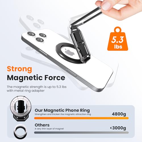 4-in-1 Phone Grip Stand for MagSafe,Loop Strap,Dual-Fold,360°Rotate,Black - color: Black