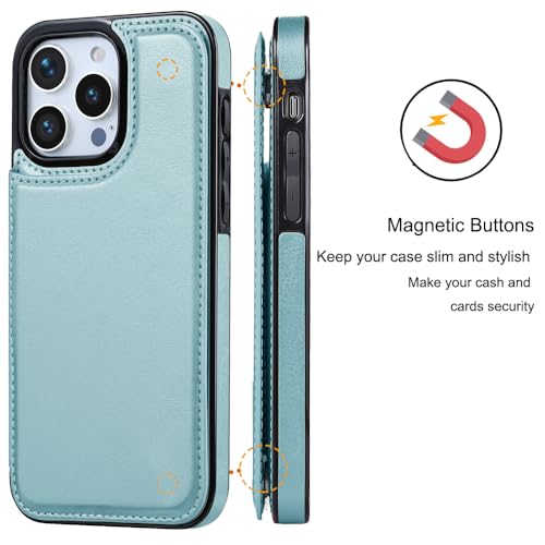 Wallet Case Compated with iPhone 15 pro max 6.7", Slim Protective case with Card Holder,Premium PU Leather Kickstand Card Slots Case with Double Magnetic Clasp-Ice Blue - color: Ice Blue
