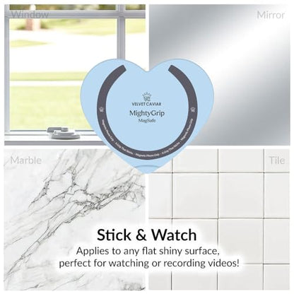 Velvet Caviar Suction Cup Phone Case Mount Compatible with MagSafe Devices Only - Magnetic Silicone Sticky Phone Grip Holder for iPhone Back of Phone - Mirror Gripper (Cotton Candy Blue Heart) - color: Cotton Candy Heart