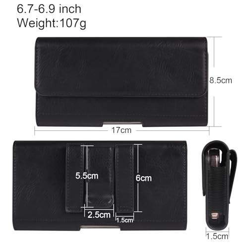 Premium PU Leather Pouch Belt Loop Cellphone Holster for iPhone 17 Pro Max,16 Plus 15 14 Pro Max Samsung Galaxy S26+ S25+ S25 FE A27 A37 A36 A35 Google Pixel 8 Pro 7 6 Pro (Black, Large) - color: Black, size: Large