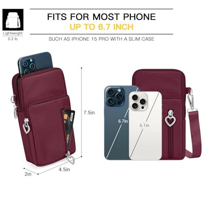 YINHEXI Small Crossbody Bags for Women Trendy, Mini Triple Compartment Cell Phone Crossbody Wallet Purses - color: Burgundy Red-2