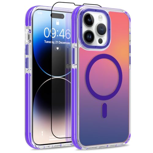 Magnetic Case for iPhone 14 Pro Max [Compatible with Magsafe] [Cute Fashion Fluorescent Design] [1 Screen Protector] Slim Translucent Matte Case for iPhone 14 Pro Max 6.7" 2022, Purple - color: Purple, size: iPhone 14 Pro Max