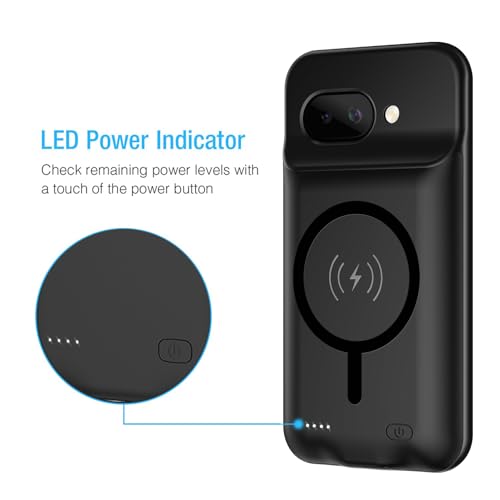 Battery Case for Pixel 9a,10000mAh Portable Protective Smart Wireless Charging Case Support Carplay Compatible with Pixel 9a(6.3 inches) Rechargeable Extended Battery Charger Cover(Black) - size: for Pixel 9a