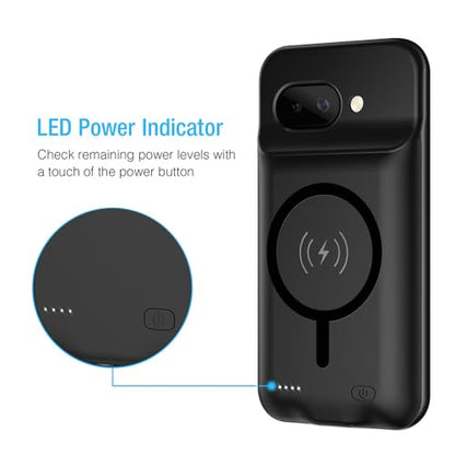 Battery Case for Pixel 9a,10000mAh Portable Protective Smart Wireless Charging Case Support Carplay Compatible with Pixel 9a(6.3 inches) Rechargeable Extended Battery Charger Cover(Black) - size: for Pixel 9a