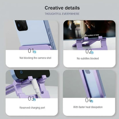 Cell Phone Stand for Desk Foldable Ultra Slim Aluminum,Purple - color: Purple