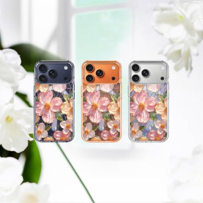 for iPhone 17 Pro Max Magnetic Case【Compatible with MagSafe】 Aesthetic Oil Painting Stained Glass Flower Design, Slim Fit Hard PC Back Shockproof Cute Clear Phone Cover, Pink - color: Pink, size: iPhone 17 Pro Max