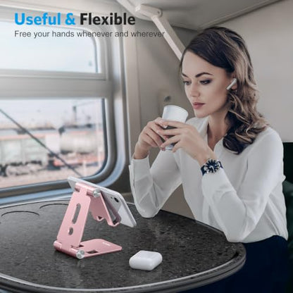OMOTON Foldable Cell Phone Stand, C4 Portable Aluminum Phone Holder - color: RoseGold
