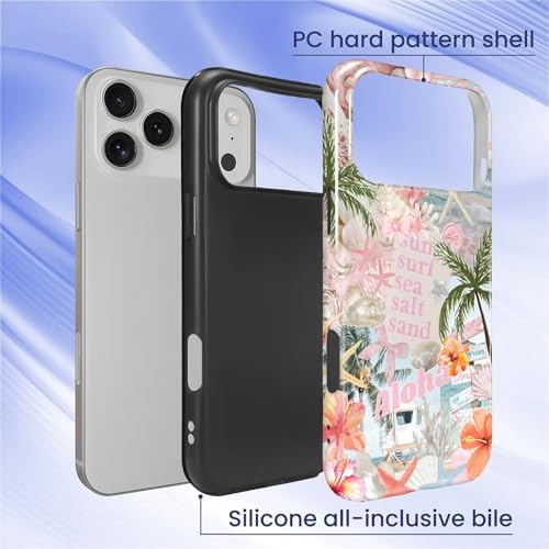 Case for iPhone 17 Pro Max, Cute Phone Case, Aloha Summer Collage | Hybrid 2-Layer Phone Cover，Military-Grade Protection Durable Shockproof Anti-Scratch Cases - color: Pink Aloha Summer Collage, size: Iphone 17 Pro Max