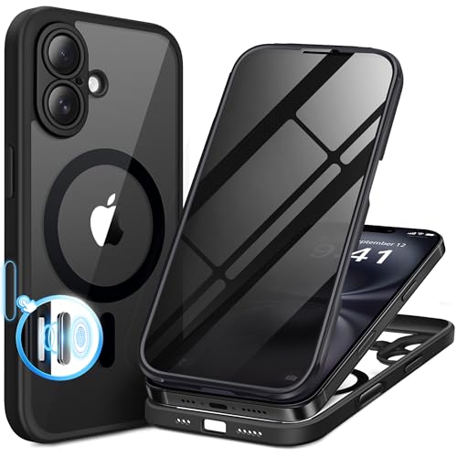 BERFY for iPhone 16 Case, Compatible with MagSafe, Built-in Privacy Screen Protector, Camera Protection, Shockproof Full Body Phone Case 6.1", Clear Black - color: Black, size: For Iphone 16 6.1 Inch