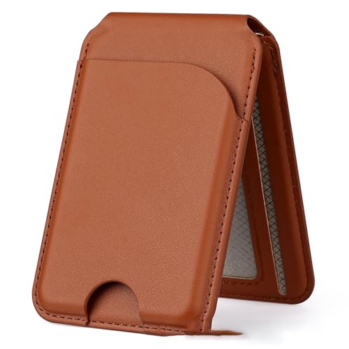 for MagSafe Wallet，Leather Magnetic Wallet for Phone with Adjustable Stand，5 Magnetic Credit Card Holder RFID Blocking for iPhone 17 16 15 14 13 12 Pro Max Series Air Cases (Brown) - color: Brown