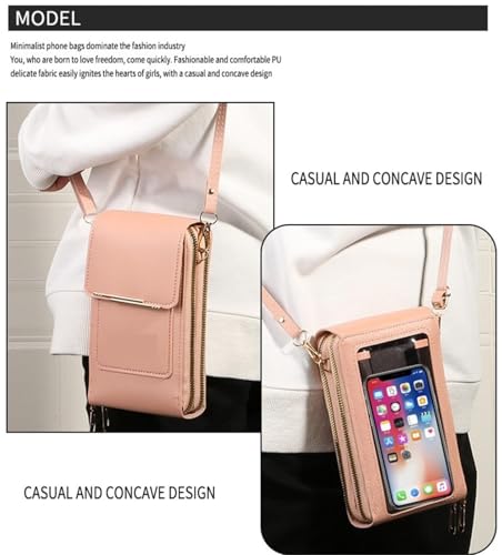 Women's Touch Screen Mobile Phone Messenger Bag, RFID Leather Crossbody Wallet Purse, Anti-Theft Shoulder Strap - color: Gray