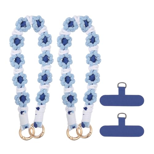 uxcell Phone Wrist Strap, Braided Flower Cell Phone Lanyard Charm, Wristlet Strap with Tether Tab - color: Blue/White