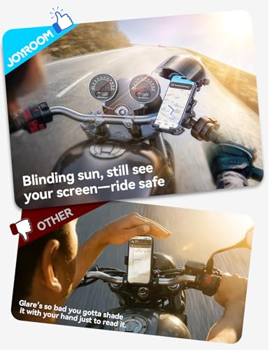 JOYROOM Motorcycle Phone Mount Holder, [All-Weather Sunshade & 120mph Secure Lock] Phone Holder for Motorcycle ATV UTV, [Metal Lock] Handlebar Phone Mount for iPhone 17 16 Pro, All 4.7-7" Phones