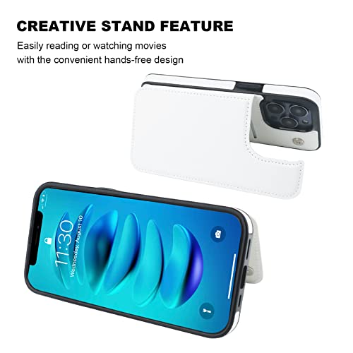 ONETOP for iPhone 14 Pro Max Wallet Case with Credit Card Holder,White | Kickstand,ID/Cash Holder,Case Wallet with Card Slots,Double Magnetic Clasp,Durable PU Leather Shockproof Cover for Women Men - color: White