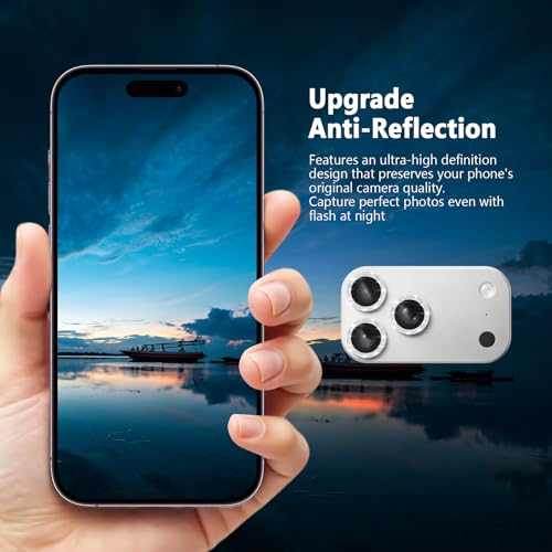 TENOC Camera Lens Protector for iPhone 17 Pro & 17 Pro Max, Silver Glitter - size: iPhone 17 Pro/17 Pro Max