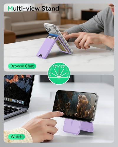 for MagSafe Wallet with Stand, 5 Card Holder, Slim Leather Magnetic Wallet for iPhone 17/16/15/14/13/12 Pro Max Plus Air Series, 3 Card Slots & 1 Cash Slot,Purple - color: Purple