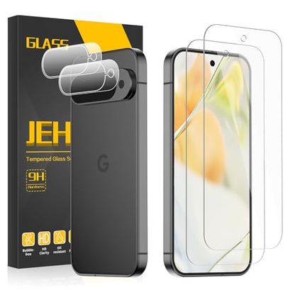 2 Pack Screen Protector for Google Pixel 9 with 2 Pack Camera Lens Protector, 9H Tempered Glass, Fingerprint Unlocking, Bubble Free - size: Pixel 9