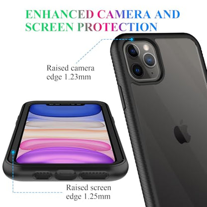 Compatible with iPhone 11 Pro Max Case, Built in Screen Protector Full Body Shockproof Slim Fit Bumper Protective Phone Cover 6.5'' Men Women-Black/Clear - size: iPhone 11 Pro Max