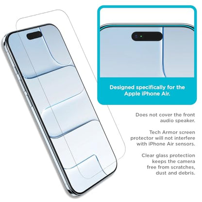 Tech Armor Screen Protector for iPhone 17 Air, Ballistic Glass, 3-Pack | 9H Tempered hardness, Scratch-resistant, Oleophobic coating, Case-friendly fit, Bubble-free install, Crystal-clear display