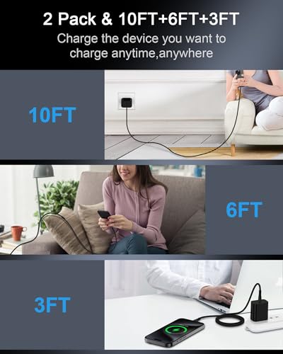 iPhone 17e 17 Pro Max Charger Cable Fast Charging, Android Charging Cable - color: 2Pack-Black, White, size: 6FT, style: USB C to USB C