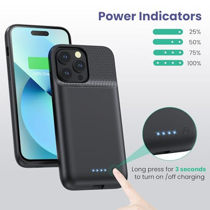 Battery Charging Case for iPhone 12Pro Max/13Pro Max/14Pro Max/14Plus (6.7 Inch), Powerful 8600mAh Portable Rechargeable Charger Cover for iPhone 14ProMax/14Plus/13Promax/12Promax Battery Case-Black - color: Black