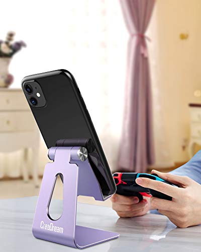 CreaDream Adjustable Cell Phone Stand, Phone Stand, Cradle, Dock, Holder, Aluminum Desktop Stand Compatible with Phone 13 12 11 Pro Max Charging, Accessories Desk, All Mobile Phones, Purple - color: Purple