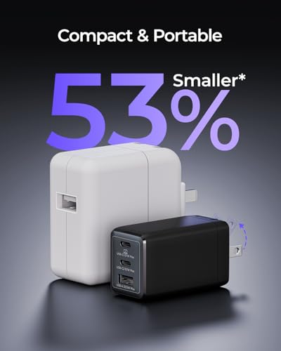 wegear 67W USB C Charger, 3-Port GaN Fast Charging Block with Foldable Plug - color: Black
