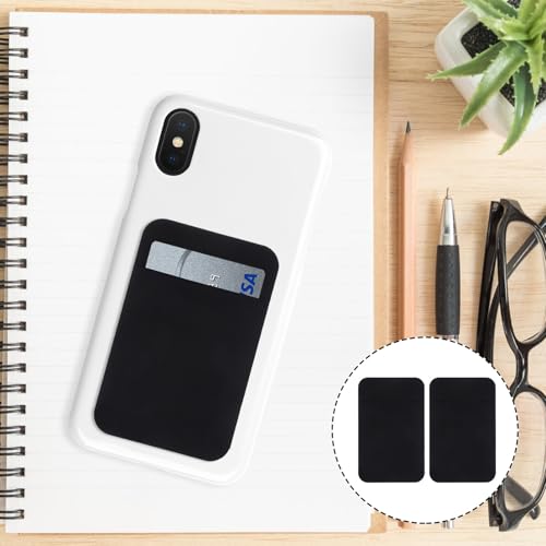 2pcs Black Adhesive Phone Card Holder Sticky Wallet Pocket Stretch Fabric Credit Card Pouch for Smartphone Back Compatible with Phones