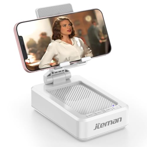 JTEMAN Cell Phone Stand with Bluetooth Speaker,Gifts for Men Tech Gadgets - color: White