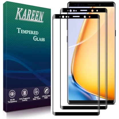 KAREEN Screen Protector for Samsung Galaxy Note 9 Tempered Glass Film | 3D Curved Full Coverage, 9H Hardness, Anti Scratch, 2 Pack - size: Galaxy Note 9 6.4-inch