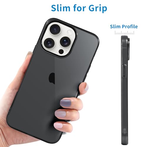 JJGoo Compatible with iPhone 15 Pro Case Clear, Soft Clear Fiexible TPU Phone Cases, Shockproof Transparent Bumper Cover Slim Thin Phone Case, Translucent Black - color: Black